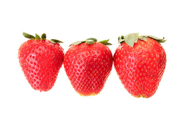 Three fresh strawberry at row