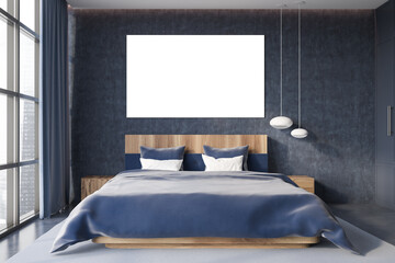 Concrete bedroom interior with poster