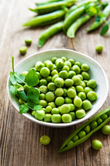 Green peas in white bowl