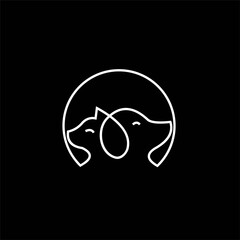 logo line cat dog circle , Dog cat  circle  logo design vector image , logo line cat dog design , cat dog logo icon 