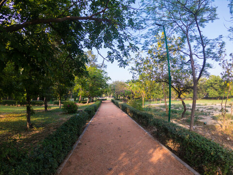 Picnic hut near Ashok Vihar in Delhi, India. Due to coronavirus pandemic very less visitors.