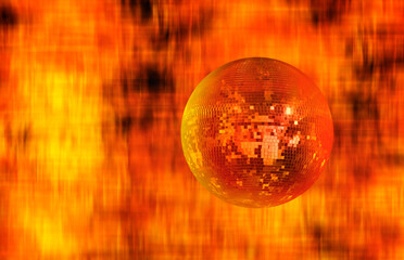 Party disco mirror ball reflecting colorful abstract fire or flame
