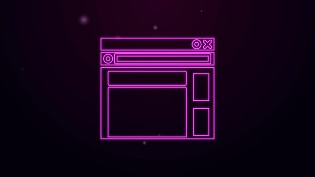 Glowing neon line Website template icon isolated on purple background. Internet communication protocol. 4K Video motion graphic animation.