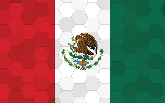 Mexico flag illustration. Futuristic Mexican flag graphic with abstract hexagon background vector. Mexico national flag symbolizes independence.