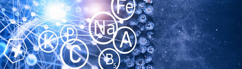 Fototapeta premium Water drops on ripe sweet blueberry. Fresh blueberries background with copy space for your text. Vegan and vegetarian concept. Macro texture of blueberry berries.
