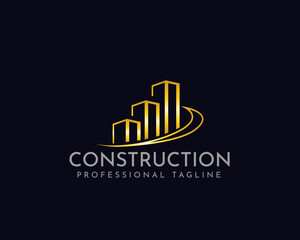 Golden construction logo collection, building, gold, architect, modern, abstract, Vector