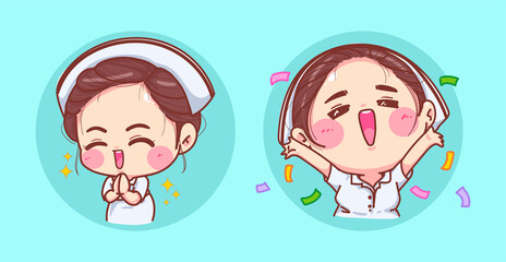 A young nurse wearing a flu mask is happy and thank you on background for design.