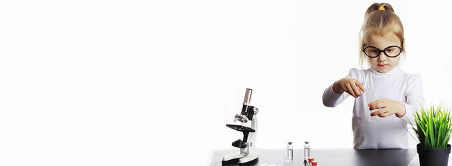 Young scientists chemists. Doctor, laboratory assistant.