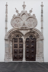 view of the main door the main church  of ponta delgada, sao miguel, azores.