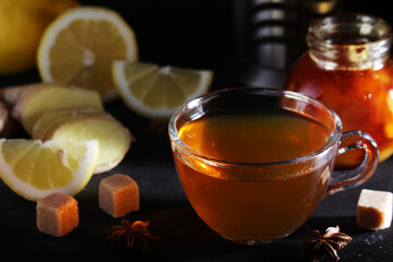 Hot tea with lemon and ginger	
