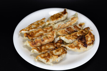 dumpling (Gyoza in Japanese) black background 