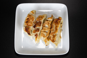 dumpling (Gyoza in Japanese) black background 