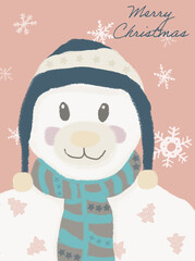 Christmas bear with hat and scarf Merry Christmas wishes