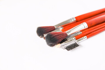 Set of a cosmetic brushes on white background. Makeup brushes