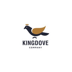 king dove bird logo with crown in gold color,elegant pigeon animal icon design illustration vector