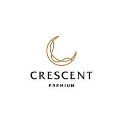 Abstract elegant crescent moon and star logo design line icon vector in luxury style outline linear