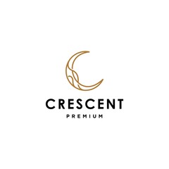 Abstract elegant crescent moon and star logo design line icon vector in luxury style outline linear