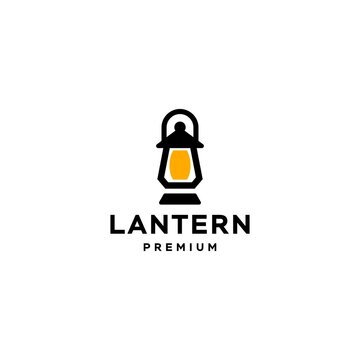 classic lantern lamp logo icon design illustration in trendy modern line stye