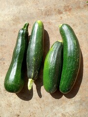  Unusual shaped green zucchini, vegetarianism concept