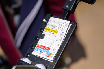 Close-up of golf score card