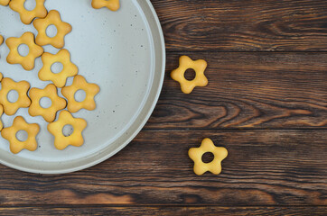 Cookies on a ceramic plate top view autumn snack concept