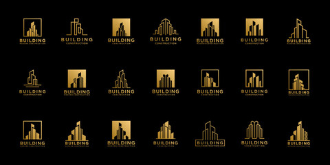Set of Luxury Building City Skyline Silhouette for Real Estate Apartment Logo design
