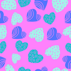 Vector seamless pattern with blue and violet hearts