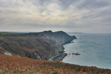 Fototapeta na wymiar The view from Pwll Deri to Saint Davids Head, Pembrokeshire, Wales.