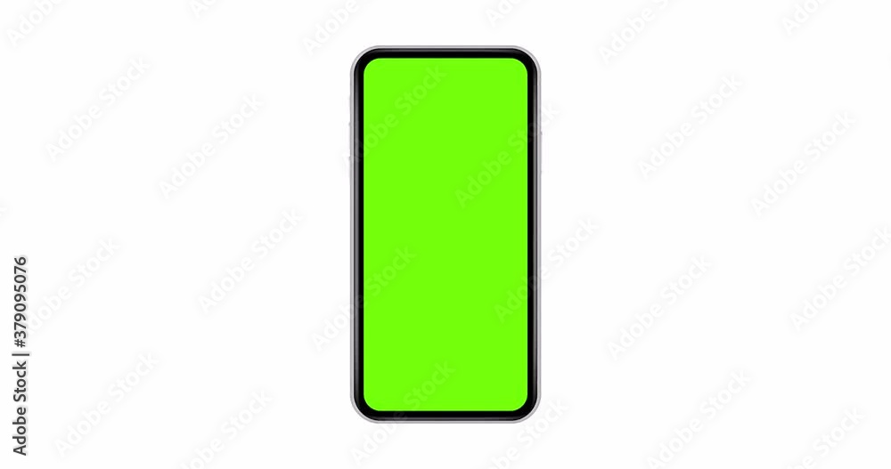 Poster smartphone with green screen isolated on white background. 4k animation with mobile phone mockup and