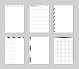 Notepads with empty paper. Set of notebooks sheets. Vector illustration