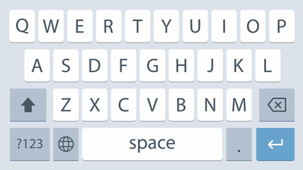 Smartphone keyboard. Light alphabet buttons. Keypad symbol modern simple vector