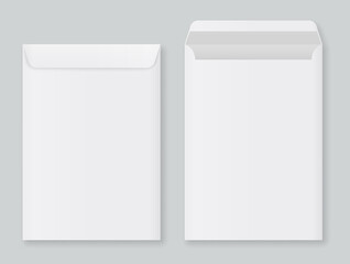 Realistic vector blank white letter paper. Envelopes template on gray background. Vector.