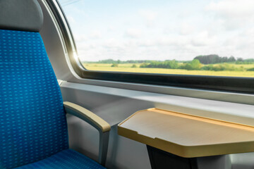 Clean hygiene empty seat on europe Germany public transportation train subway bus with sunlight for...