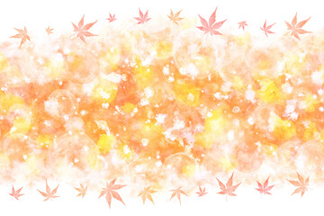 もみじ 紅葉 オレンジ 水彩 空 背景