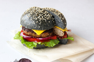 Burger with puffy bun and beef Patty