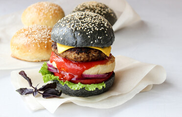 Burger with puffy bun and beef Patty