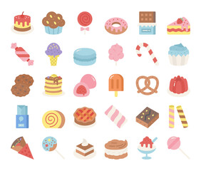 sweet and dessert flat vector icons