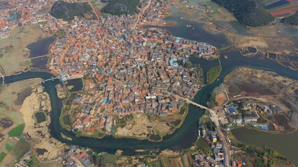 aerial view of village in china