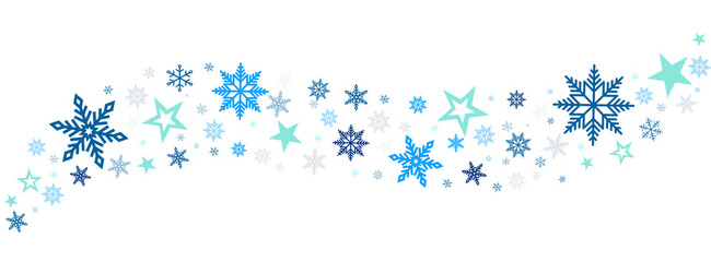  blue snowflakes and stars on white background 