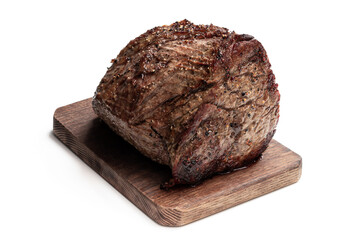Roast beef on cutting board isolated on white