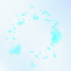 Turquoise flower petals falling down. Great romant