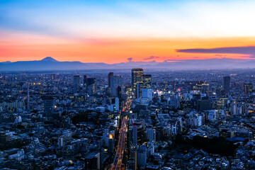 Fototapeta premium 六本木ヒルズから眺める東京の街並み 夕暮れ 渋谷・富士山方面