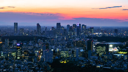 Obraz premium 六本木ヒルズから眺める東京の街並み 夕暮れ 新宿方面