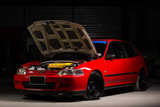 BANGKOK, THAILAND &ndash; February 14, 2019: B16 engine modified by Spoon, famous modifier from Japan, installed in Honda Civic EG, one of classic Japanese car from 90&rsquo;s