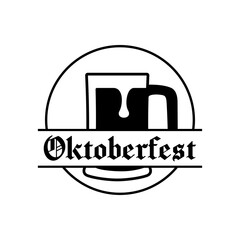 Pinta de cerveza. Logotipo jarra de cerveza vintage con espuma en círculo con texto Oktoberfest en fondo color negro