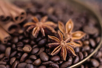 
Coffee beans, cinnamon and star anise