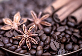 Coffee beans, cinnamon and star anise