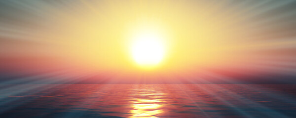 Fototapeta na wymiar sunset sea sun ray clear sky. 3d rendering