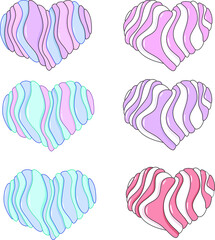Set of six bright hearts. Sweet vector hearts for decoration