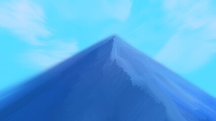 Fototapeta na wymiar Landscape painting, Blue mountain with cloudy sky.